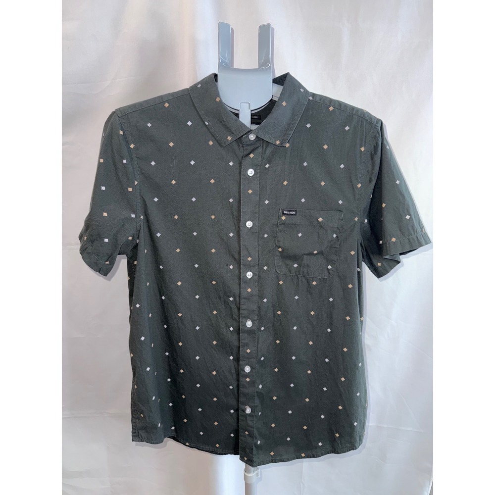 Brixton Charter Mens Standard Fit Short Sleeve Button Down Shirt Gray Medium